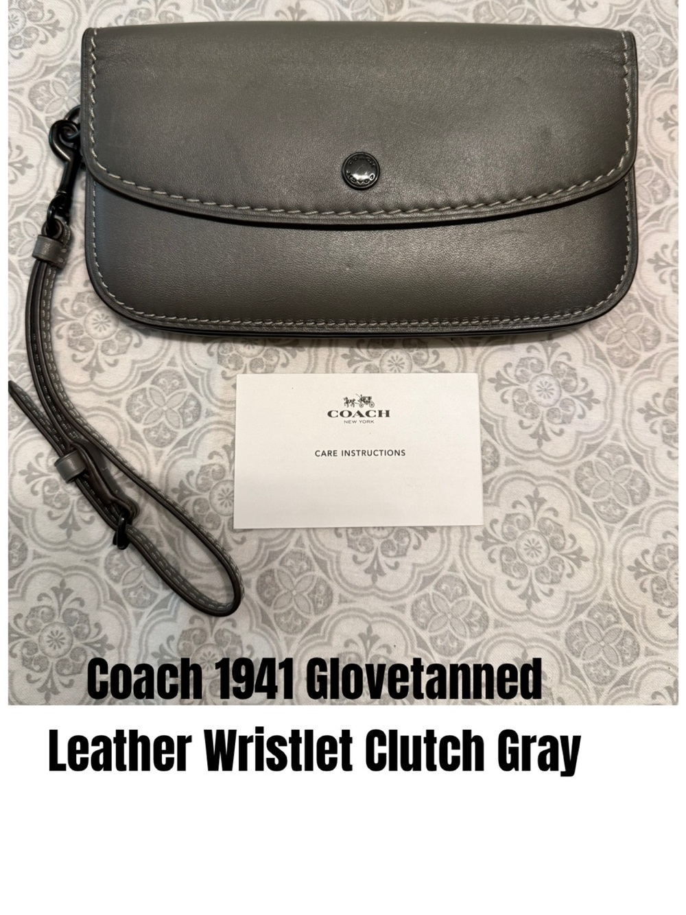 Coach 1941 Glovetanned Leather Wristlet Clutch Gray